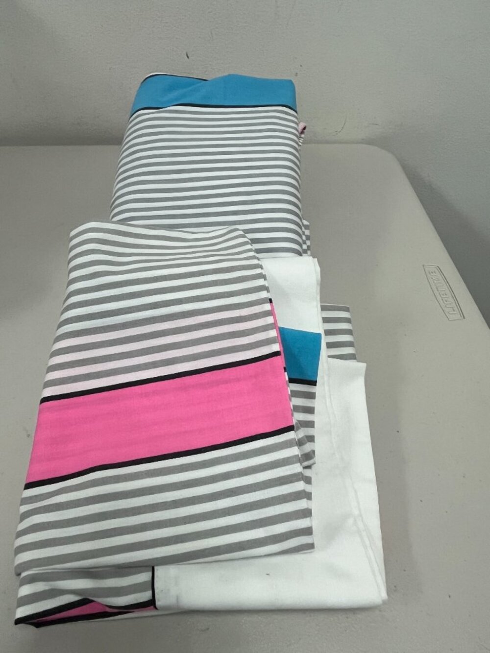Cannon Royal Family twin sheet Set Vintage 3pc gray blue pink yellow stripe